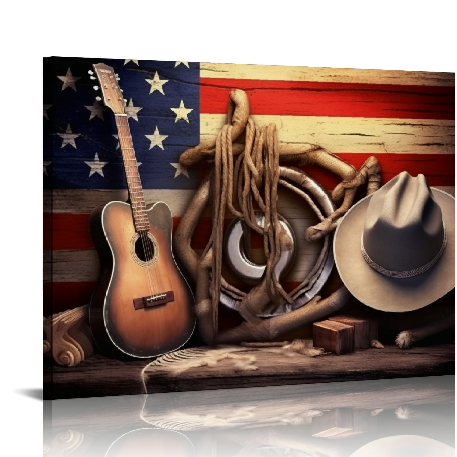 JEUXUS Cowboy Canvas Wall Art Hat and Boots West Rodeo Pictures USA