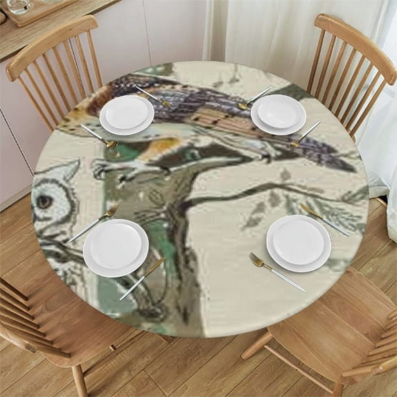JEUXUS Cute Bear Fox Tablecloths,Watercolor Tree Branches Jungle Table Cloth,Wild Animal Plant Table Accessories for Kids Girls Boys Room Decor,Rustic Farmhouse Table Cover White
