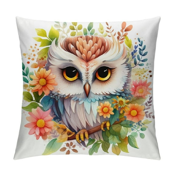 JEUXUS Cute Bird Owl Wreath Decorative Throw Pillow Covers Rustic Farmhouse Adorable Animal with Roses Flower Garland Pattern Pillow Cushion Case Cover Home Sofa Decor Pillowcase