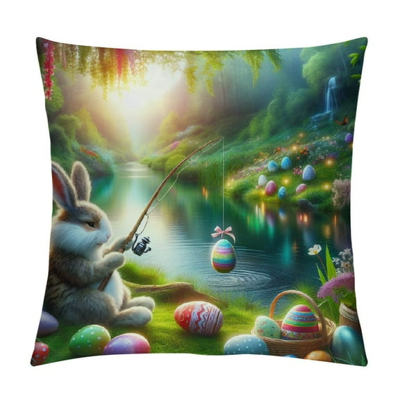 JEUXUS Cute Bunny with Umbrella Easter Short Plush Pillowcase for Car Couch Bedroom White