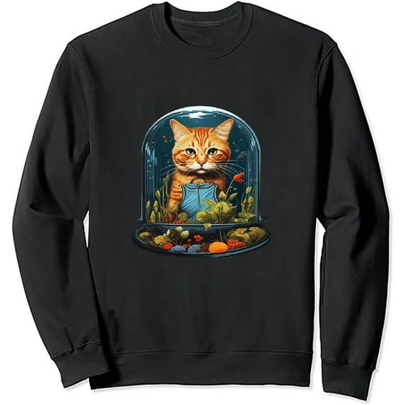 JEUXUS Cute Cat Staring At The Fish Tank Graphic Pullover