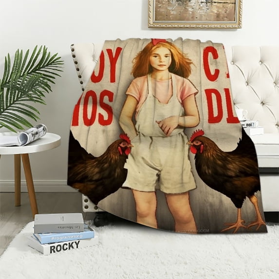 JEUXUS Cute Chicken Blanket Just A Girl Who Loves Chickens Blankets Super Soft Flannel Throw Blankets Bedding Decor Gifts for Kids Boys Girls Toddler Adults