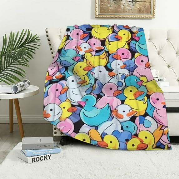 JEUXUS Cute Duck Throw Blankets for Girls Kids Warm Flannel Couch Sofa Bed Blanket