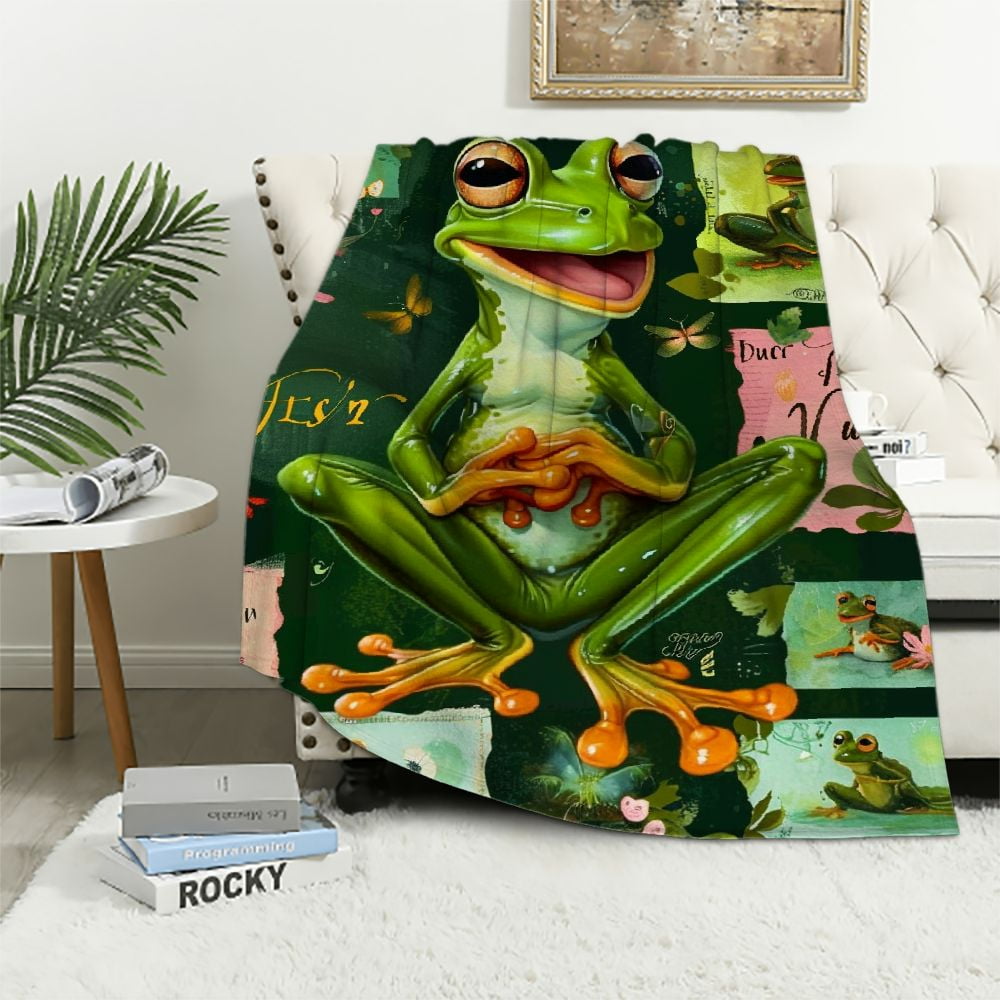 JEUXUS Cute Frog Blanket Warm Lightweight Frogs Flannel Throw Blanket ...
