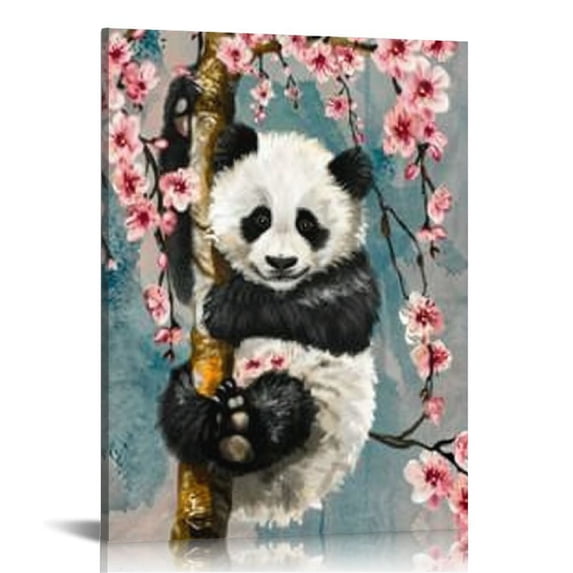 JEUXUS - Cute Panda Canvas Wall Art Panda Bear Painting Artwork for Kids Bedroom Living Room Decor