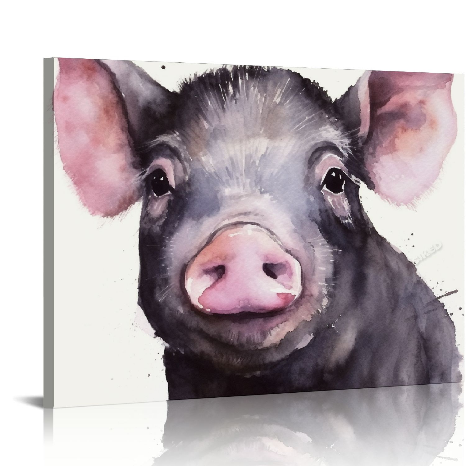 JEUXUS Cute Pig Baby Animal Watercolor Painting Canvas Wall Art, Multi ...
