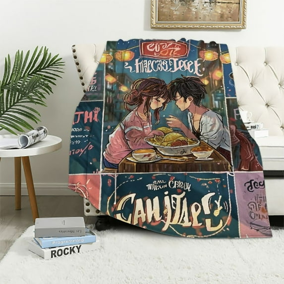 JEUXUS Cute Ramen Soup Throw Blanket Soft Flannel Blankets for Bed Couch Plush Cozy Blanket for Adults Kids