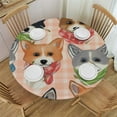thumbnail image 1 of RUIYC Cute Japanese Dogs Round Fitted Tablecloth with Elastic Protector Table Cloth Kitchen Dinner Waterproof Oil-Proof Table Covers Fits, 1 of 7
