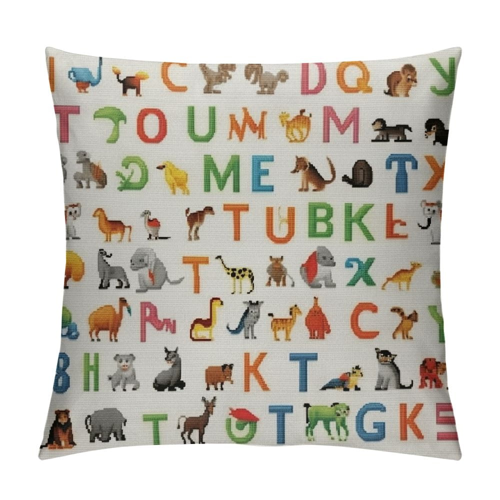 JEUXUS Cute Zoo with Animals Alphabet Throw Pillow Case, Colorful