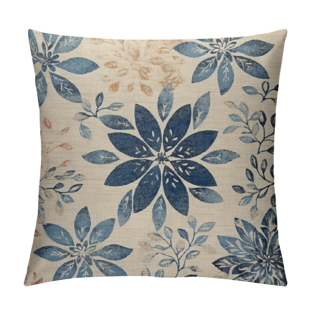JEUXUS Dahlia Pillow CoversSummer Rust Geometric Flower Outdoor Decorative Throw Pillows Farmhouse Navy Blue Pillow Case Square Cushion Cover for Home Sofa Bedroom Living Room Walmart