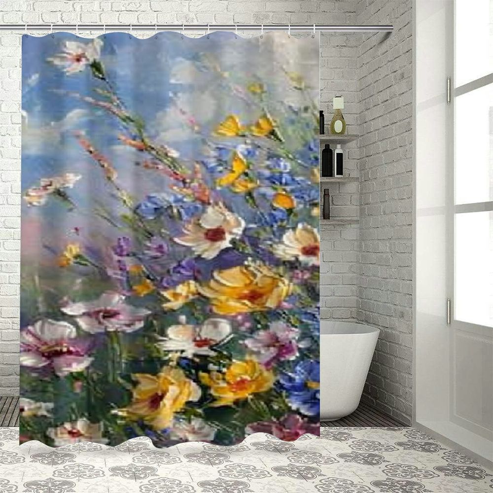 JEUXUS Daisy Colorful Floral Pictures Spring Purple Waterproof Bathroom jeuxus-daisy-colorful-floral-pictures-spring-purple-waterproof-bathroom
