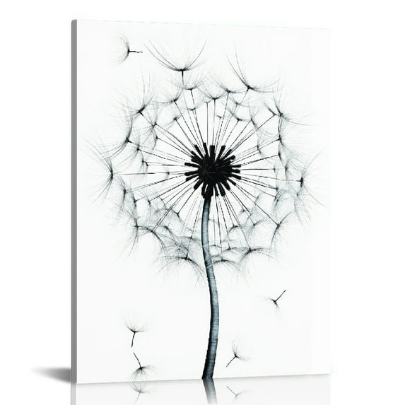 JEUXUS Dandelion Canvas Wall Art, Black and White Sketch Dandelion Painting Pictures for Girl Room Wall Decor Gift, Modern Dandelion Poster Framed Artwork for Bathroom Wall Decor Ready