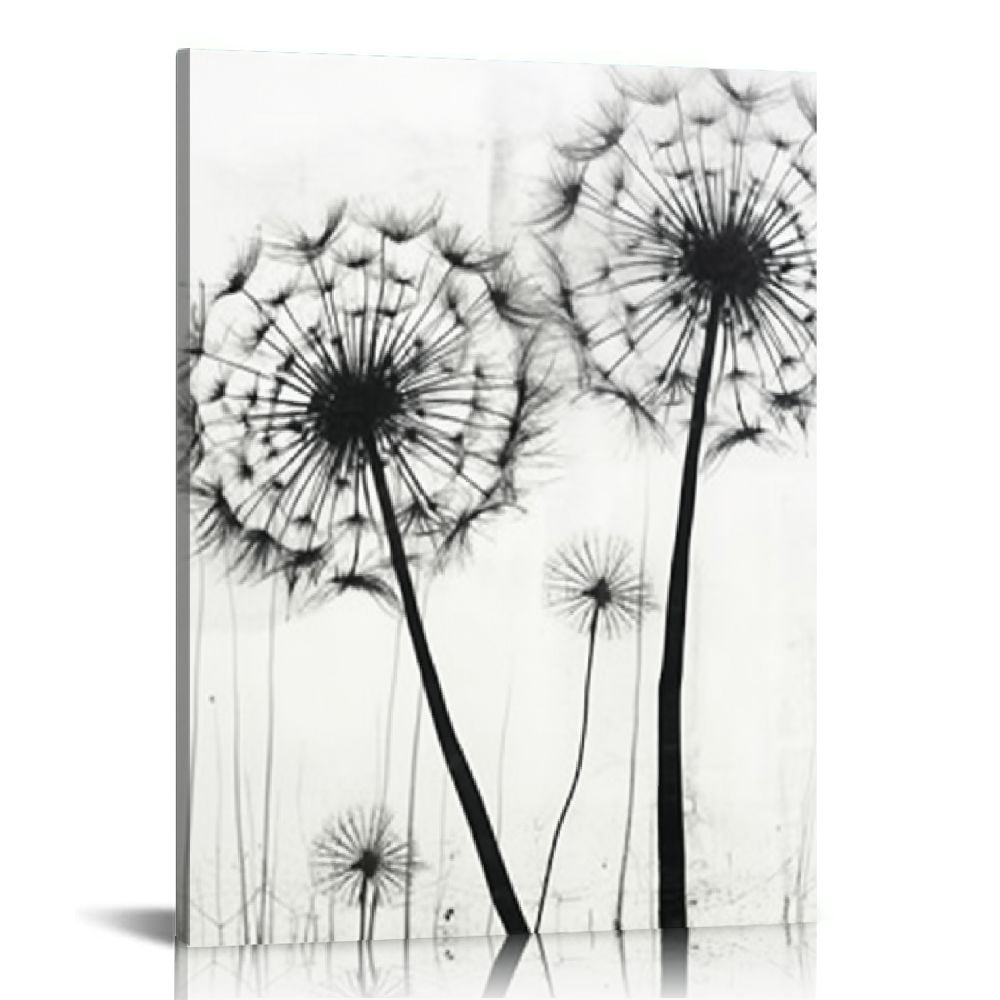 JEUXUS Dandelion Wall Decor,Black and White Flower Canvas Wall Art