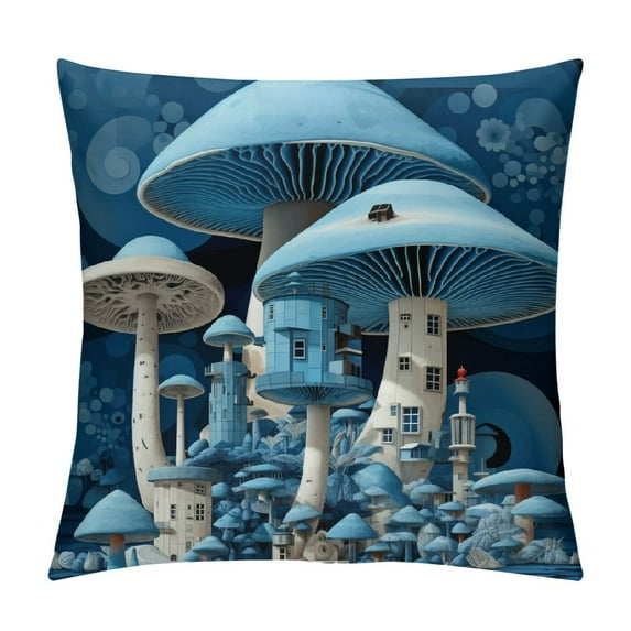 JEUXUS Dark Mushroom Dream Forest Throw Pillow Case, Pillow Cover Square Decorative Cushion Covers for Sofa Couch Car Bed Home Outdoor Decoration (18x18, Mushroom1)