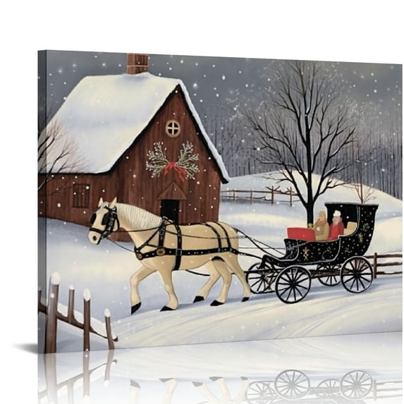 JEUXUS Dashing Through The Snow by Billy Jacobs 16x20 Horse Drawn Sleigh Brick Barn Snow Snowing Winter Framed Art Print Picture 20x16in