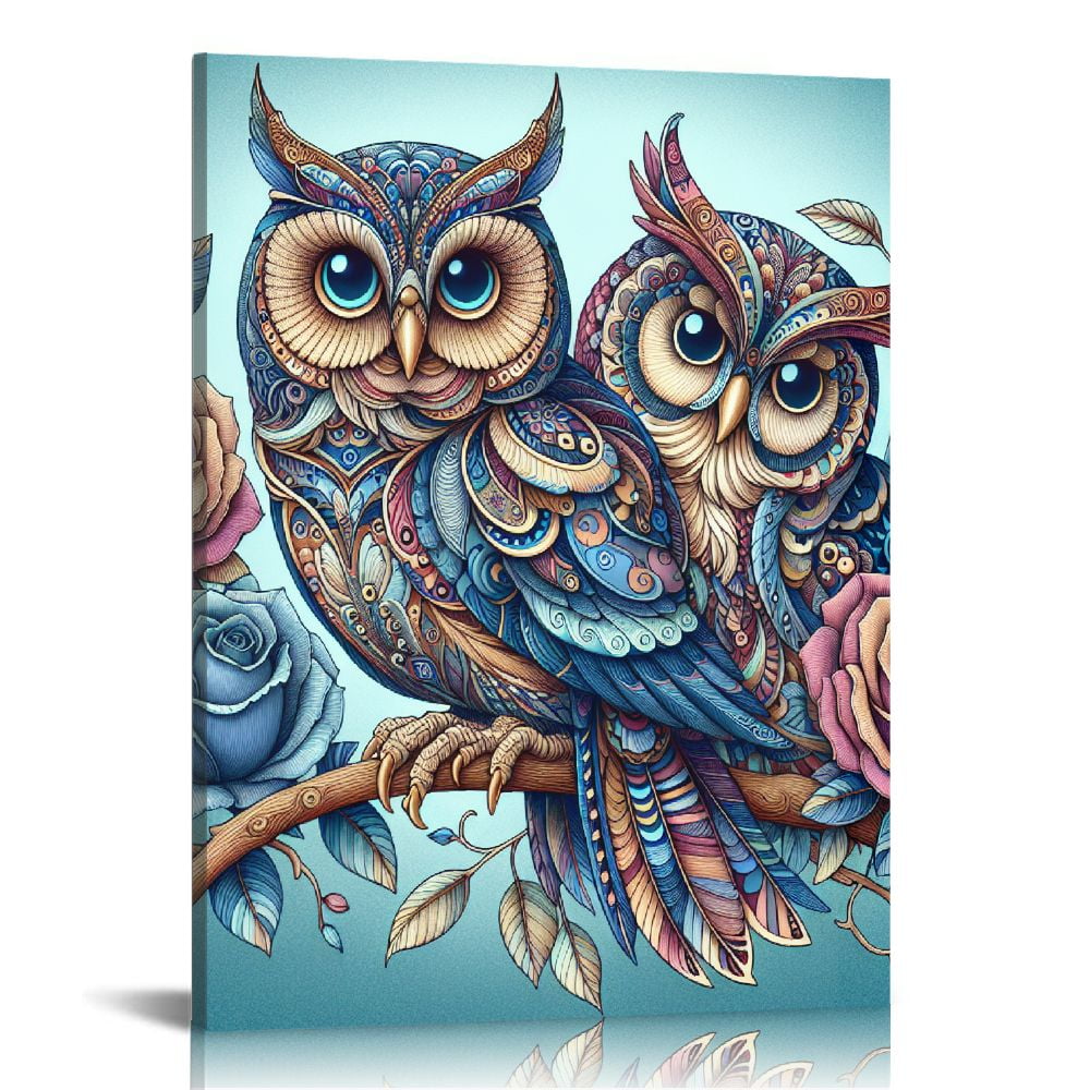 JEUXUS Decor Canvas Wall Art Bird Art Pattern Prints Bathroom Owl and ...