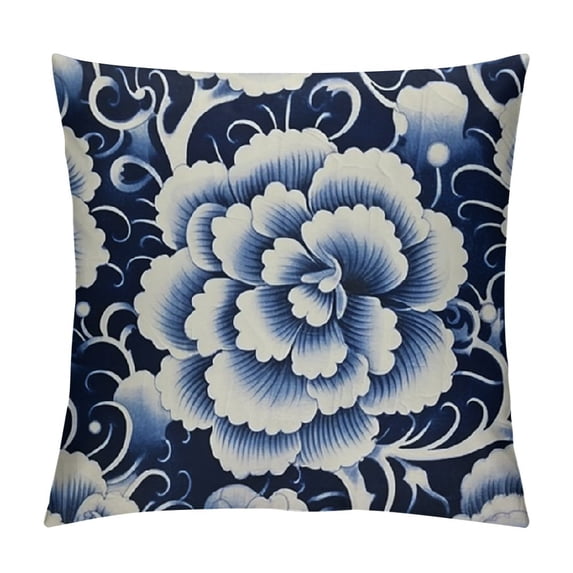 JEUXUS Decoration Decorative Square Throw Pillow Cover Cushion Cover Red Chinese Blue White Porcelain Flower Pattern Celebration Abstract China Asian Royal Traditional Home Decor for Party