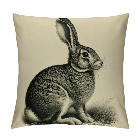 RUIYC Decorative Farmhouse Pillow Cover, Rustic Style Vintage Rabbit Throw Pillow Cover , Cover only