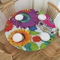 thumbnail image 1 of JEUXUS Decorative Round Fitted Tablecloth Cover, Day Of The Dead Elastic Edged Polyester Fitted Table Pad,FacesFlora Details Print Dining Table Cloth, Fits Round Table, for Indoor Outdoor Patio Use, 1 of 7