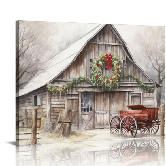 JEUXUS  Decorative Santa Claus Reindeer with Sleigh Poster Canvas Print Vintage Rustic Christmas Wall Art Winter Wall Decor