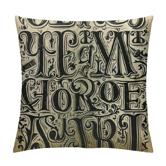 JEUXUS Decorative Throw Pillow Cover Black Vintage Alphabet Steampunk Letter Victorian Gothic Collage Home Decor Pillow Case