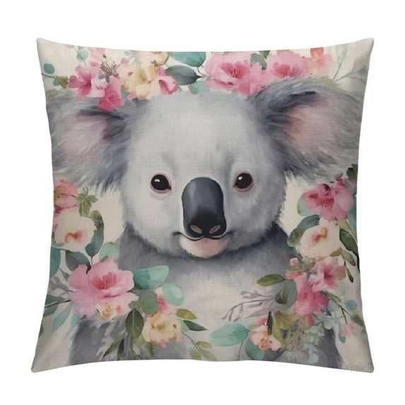 RUIYC Decorative Throw Pillow Cover Square Watercolor Cartoon Koala Tropical Animal Lumbar Pillowcase with Hidden Zipper Decor Cushion Gift for Holiday Sofa Bed