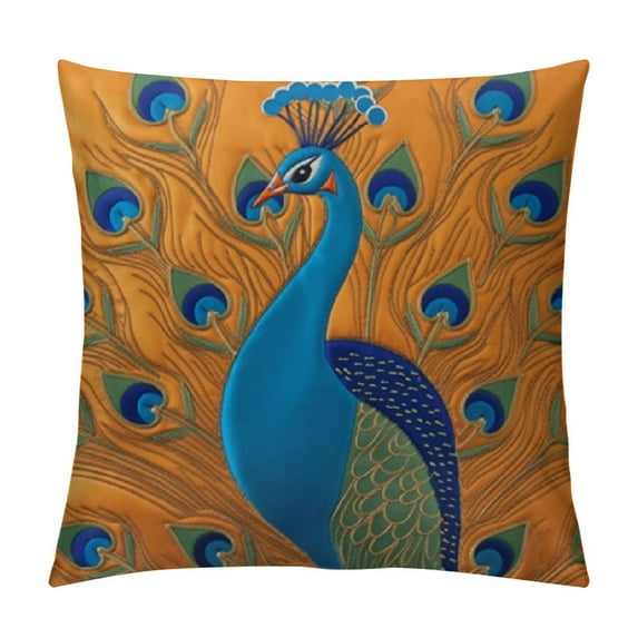 JEUXUS Decorative Throw Pillow Covers,Classical Modern Vintage Chic Peacock and Peacock Feather Pattern Cushion Case Cover for Couch Sofa Bed