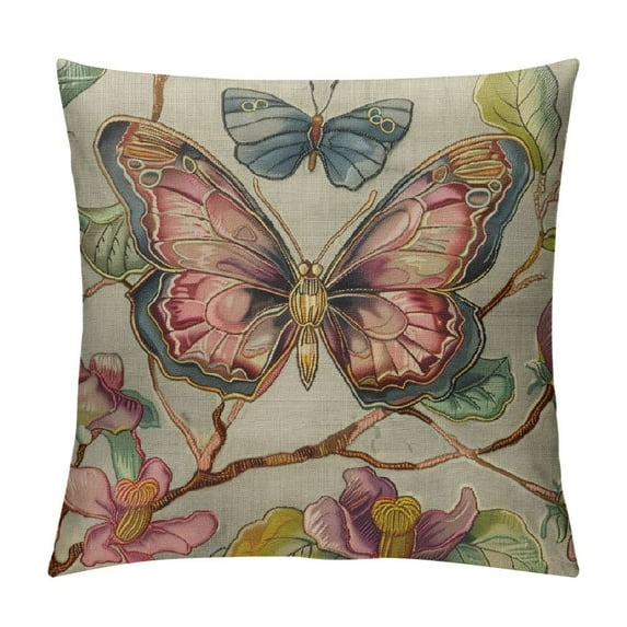 JEUXUS Decorative Throw Pillow Covers Spring Flower Bird Butterfly Pillow Cases Cushion Cases Burlap Toss for Living Room,Couch and Bed (Butterfly)