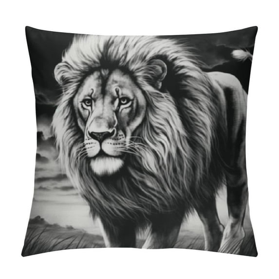 JEUXUS Decorative Throw Pillow Covers Square Cushion Case Soft Comfy Lion Black White Illustration Throw Pillows for Couch Cushion Livingroom Farmhouse Home Decor Pillowcases