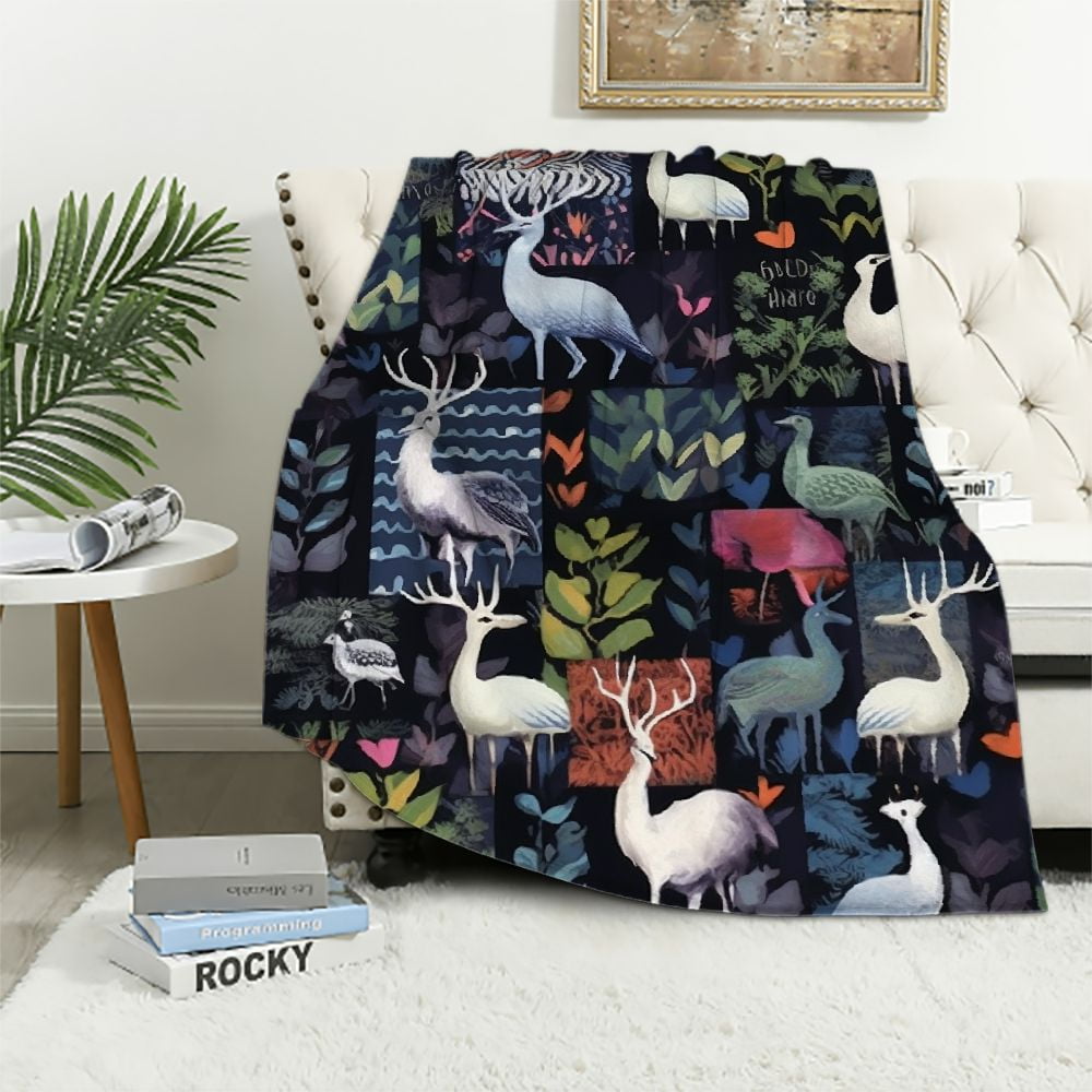 JEUXUS Deer Duck Cowhide All Season,Bed Blanket Hunting Camo Theme