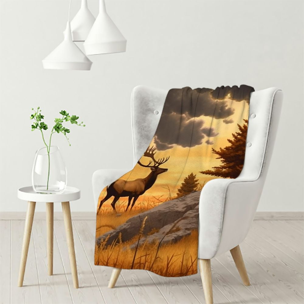 JEUXUS Deer Elk Throw Blanket Farm Deer Forest Plush Blanket for Kids