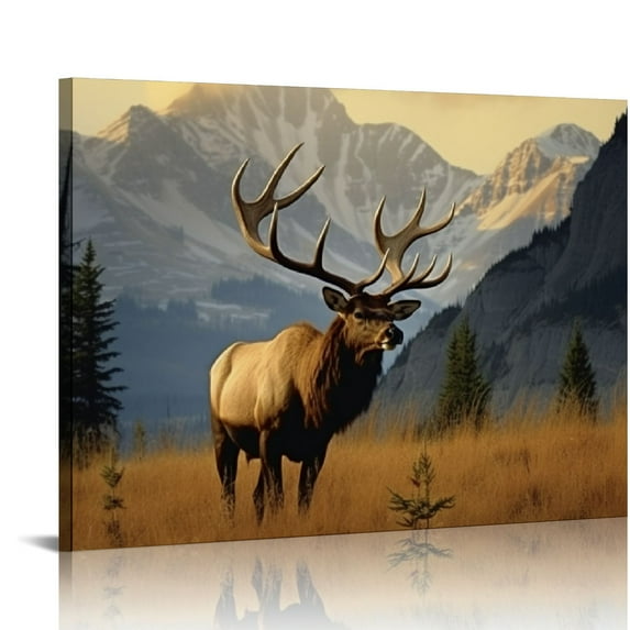JEUXUS Deer Pictures Elk Wall Art Wildlife Animal Painting Art Print on Canvas Stretched Framed Ready to Hang 16x12in