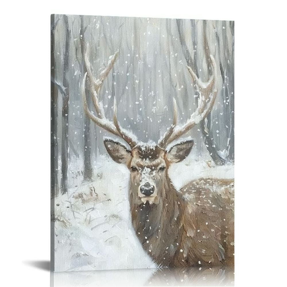 JEUXUS Deer Wall Art Canvas: Natural Deer in the Snow Winter Wall ...