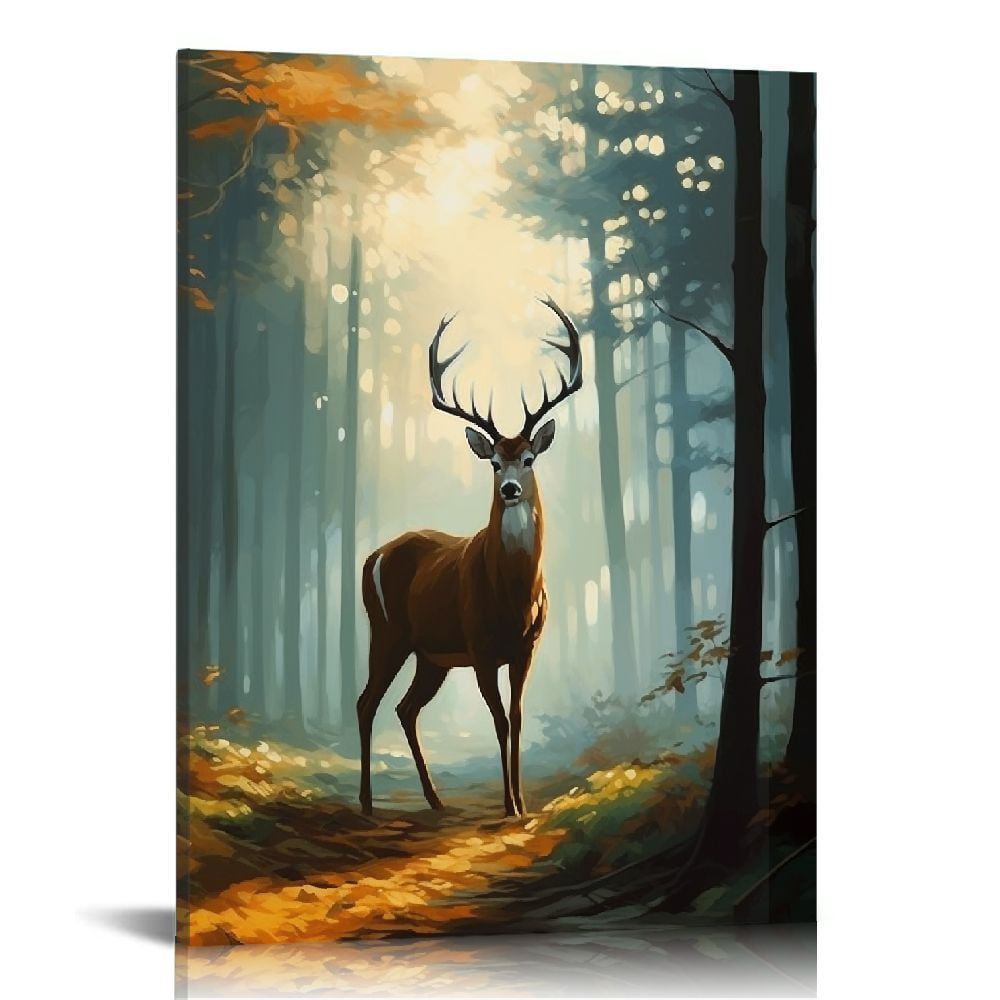 jeuxus-deer-wall-art-framed-deer-in-forest-pictures-canvas-wall-art