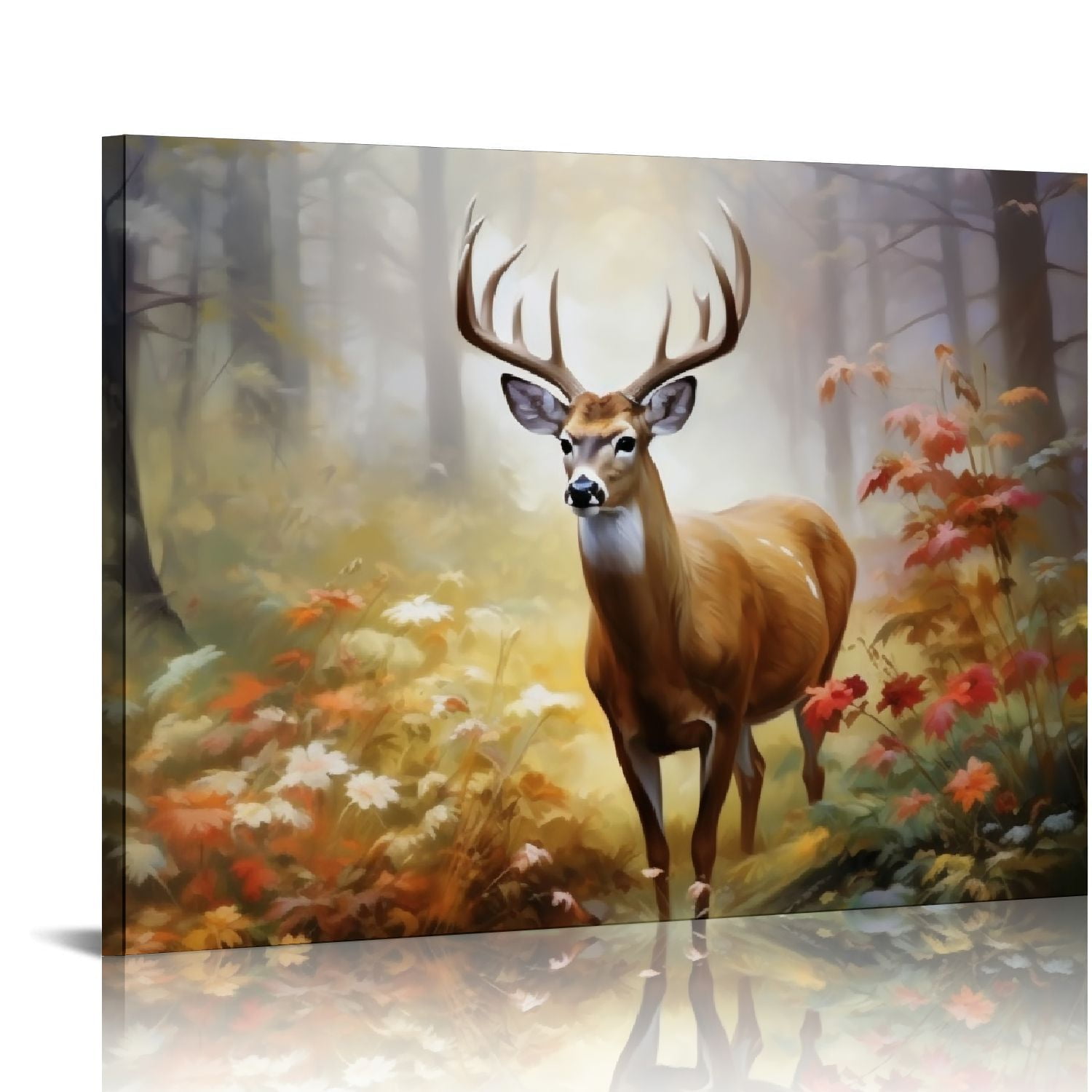 JEUXUS Deer Wall Art for Living Room Wildlife Canvas Picture Elk Wall ...
