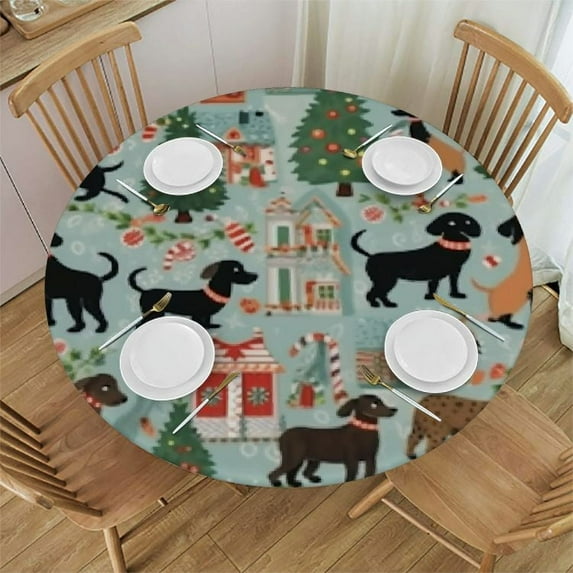 JEUXUS Dog Flora Print Round Tablecloth Thanksgiving Table Cover for Party Dining Picnic Table