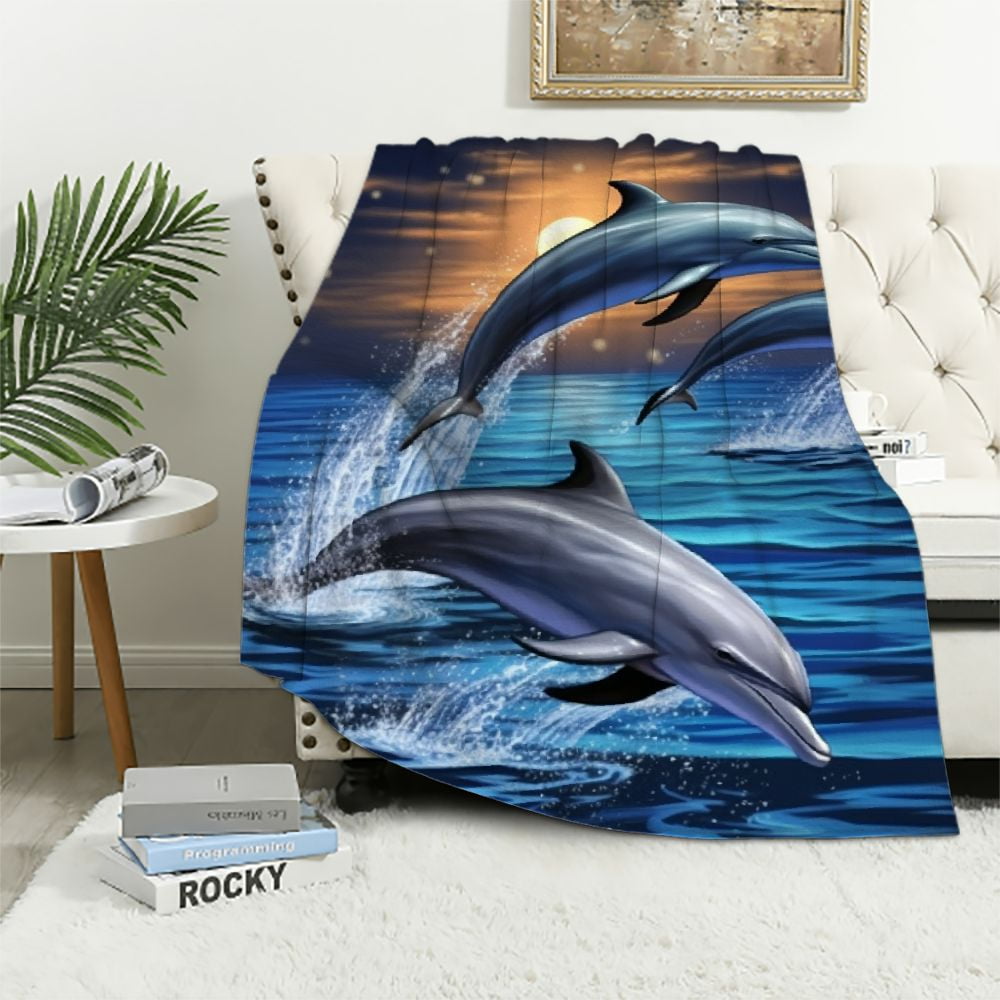 JEUXUS Dolphin Blanket for Bed, Dolphin Throw Blanket for Women, Men