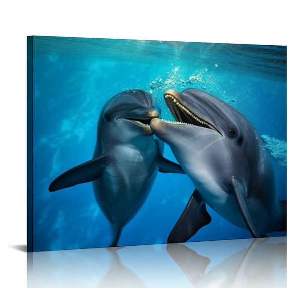 JEUXUS Dolphin Poster Canvas Pictures Wall Art Decor Prints Printing For Living room/Home/Office With Framed 16x12in