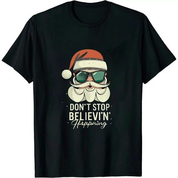 JEUXUS Don't Stop Believin Santa Funny Christmas Boys Kids Gifts T-Shirt