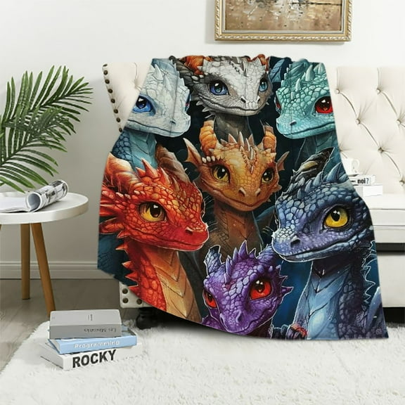 JEUXUS Dragon Blanket Gifts - Funny Throw Blanket for Babies, Kids, Boys & Girls - Colorful Soft Fuzzy Blankets for Couch, Sofa & Bed