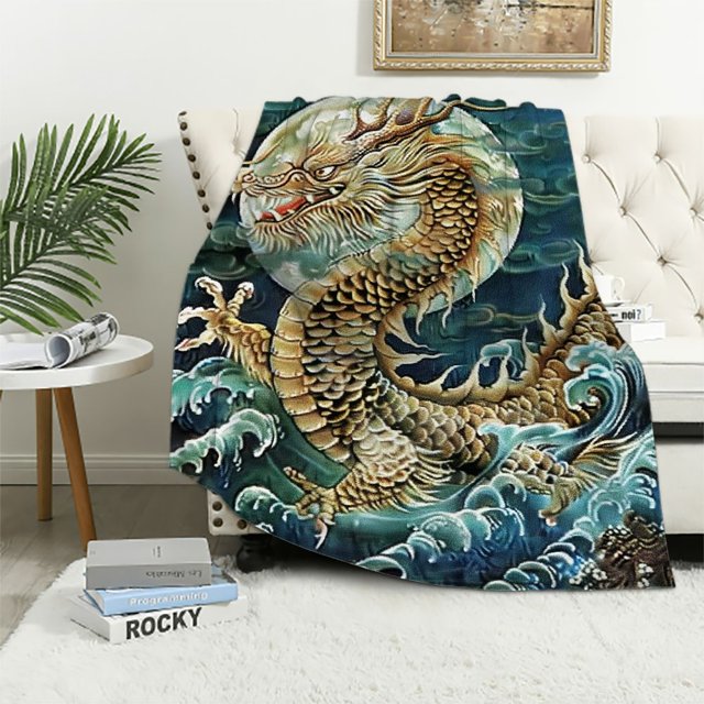 JEUXUS Dragon Blanket Throw Woven from Cotton Made in The USA 60x80in