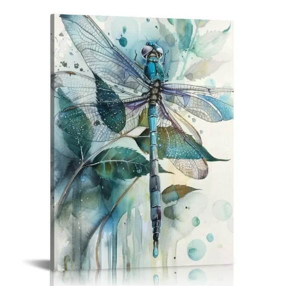 JEUXUS Dragonfly Wall Art Watercolor Dragonfly Decor Wall Print Watercolor Paintings Canvas Insect Nature Pictures Artwork Framed for Bathroom Bedroom Living Room