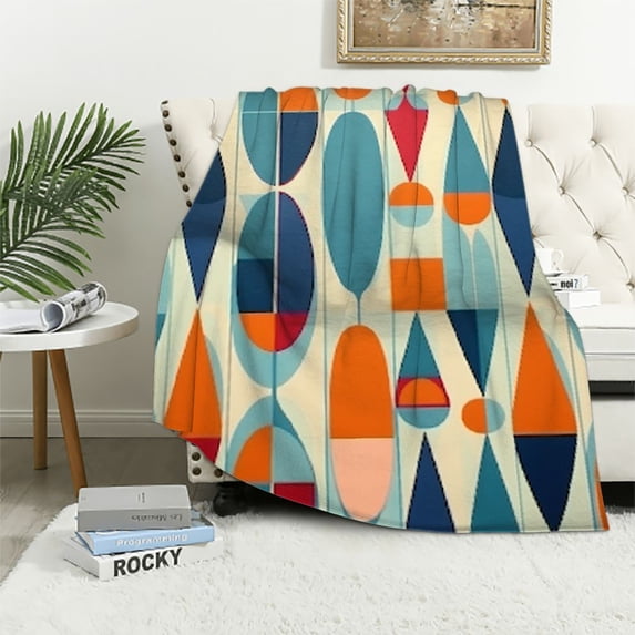 JEUXUS Drop Shapes Throw Blanket Mid-Century Modern Style Drop Shapes in Tones Decorative Soft Warm Cozy Flannel Plush Throws Blankets for Bedding Sofa Couch