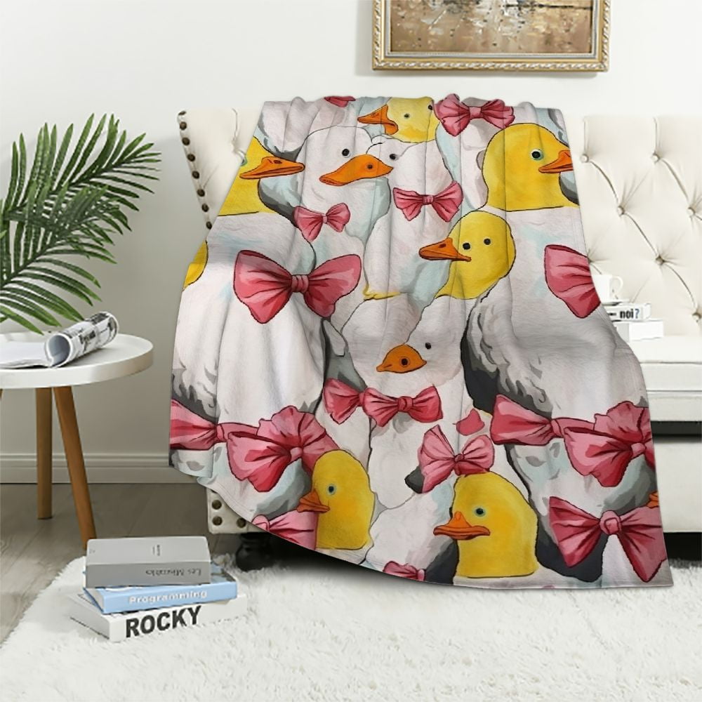 JEUXUS Duck Blanket for Baby Kids Girls, Cute Duck with Pink Bow Tie