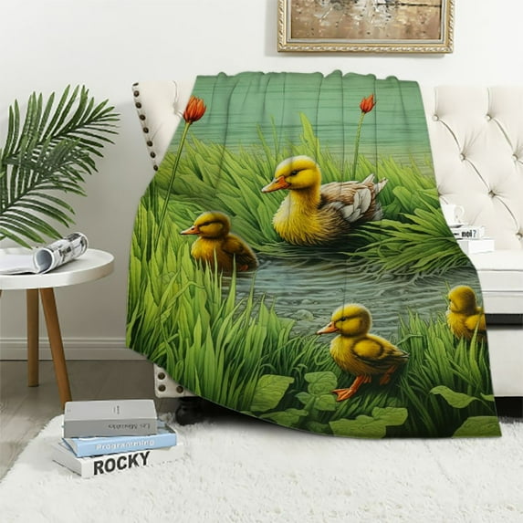 JEUXUS Duck Hunting Themed Blanket for Boys Girls Teens Mallard Duck Throw Blanket Green Frog Print Blanket Fishing and Hunting Theme Fuzzy Blanket Rustic Farmhouse Decor Sherpa Blanket