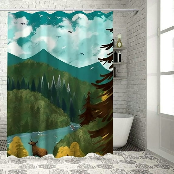 JEUXUS Durable and Washable Abstract Forest Shower Curtain Multiple Sizes White