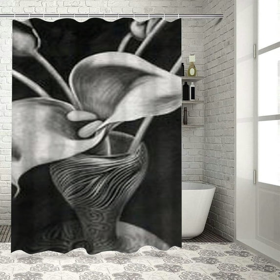 JEUXUS Durable and Washable Contemporary Life White Flower Lily Shower Curtain Multiple Sizes White