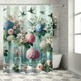 thumbnail image 1 of JEUXUS Durable and Washable Flowers White Floral Rose Hydrangea Bird Print Blue Contemporary Shower Curtain Multiple Sizes White, 1 of 6