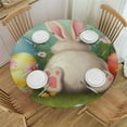 thumbnail image 1 of JEUXUS Easter Bunny Tail Fitted Tablecloth for Round Table,Spring Egg Tulip Table Cover with Elastic Edge Waterproof Table Cloth,Rabbit Teal Wood Grain Circle Table Covers for Kitchen Indoor, 1 of 7