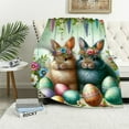 thumbnail image 1 of JEUXUS Easter Gnome And Bunny Colorful Easter EggEaster Spring Colorful Flower Easter Egg Butterfly Rabbit Flannel Throw Blanket White, 1 of 6